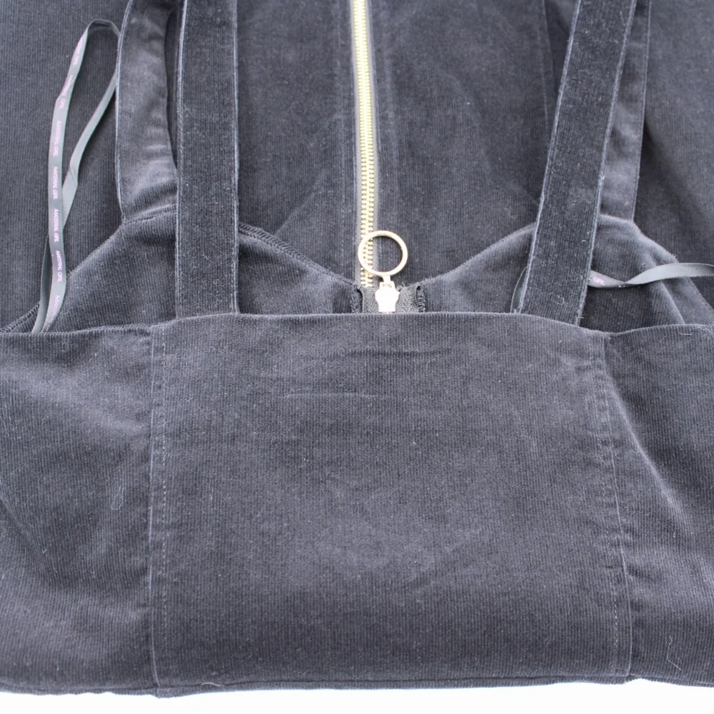 Material Girl Black Corduroy Mini Dress M Sweetheart Ring Zip - Picture 4 of 7